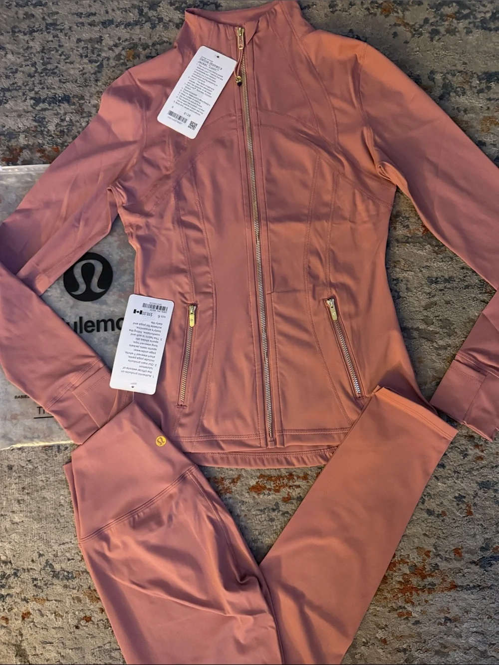 lululemon athletica rose-mauve zip jacket with gold hardware